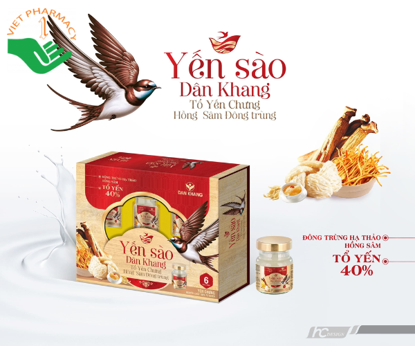 Yến sào Dân Khang tổ yến chưng - Hồng sâm đông trùng 40%